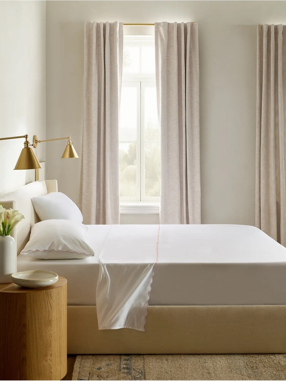 NEW in Bag Quince Organic Cotton Percale Sheet Set KING - White / Rose